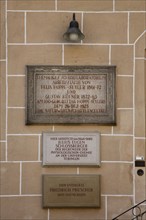 Information boards at the entrance to the castle laboratory, former castle laboratory, luminaire,