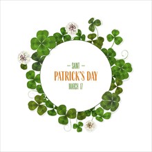 St Patrick's Day round text card. Editable copy space shamrock vector illustration. Green clover