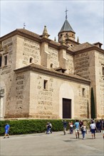 Church of Santa Maria de la Encarnacion with tourists, Brick church, Architecture, Mudejar style,