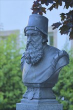 Bust and monument to mathematician Adam Ries in front of the museum, Riese, Annaberg-Buchholz,