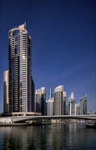 Al Gharbi Bridge, Skyline, Dubai Marina, EMAAR Logo, Dubai, United Arab Emirates, VAR, Asia