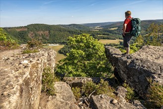 Eugenienstein, view into the Rur valley, landscape along the red sandstone route, in the Rureifel,