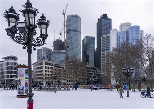 Winter in the city, skyline seen from Opernplatz, Frankfurt am Main, Hesse, Germany, Europe