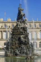 Fountain figure, winged goddess Fama riding a horse, Fama fountain, Famabrunnen, fountain,