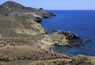 Coastal landscape Cabo de Gata natural park, Monsul, near San José, Almeria, Spain, Europe