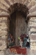 Amhara region, near Gondar, Gonder, prayer niche, votive tablets, holy images at the church of