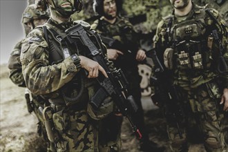 Armed soldiers, photographed as part of a Bundeswehr exercise with armed forces from Norway and the