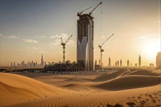 Construction site with skyscraper in the arabian desert, AI generated