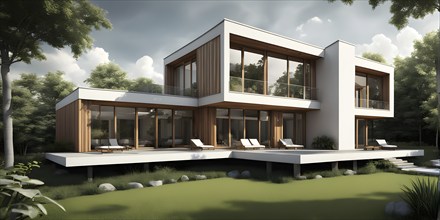 Three dimensional render of a modern ecological real estate residential house, AI gnerated, AI