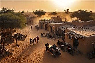 Village with traditional mud houses nestled in the thar desert, AI generated