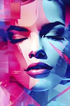 AI generated abstract portrait in vector art foundation watercolor textures with overlapping