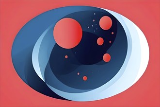 Abstract geometric illustration of circular shapes and spheres in a minimalist composition, AI