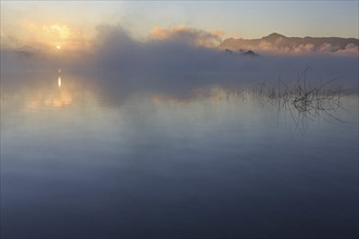 Morning atmosphere, fog, lake, sunrise, mountains, silence, tranquillity, Staffelsee, Murnau,