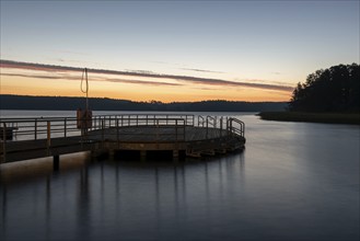 Dawn at Lake Plau, bathing area, Beech Resort, Ganzlin, Mecklenburg-Western Pomerania, Germany,