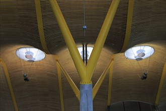 Modern architecture ceiling interior of terminal 4 building, Adolfo Suárez Madrid–Barajas airport,