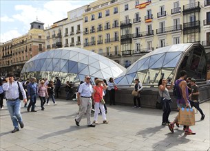 Glass building part of Sol metro station, Plaza de la Puerta del Sol, Madrid city centre, Spain,