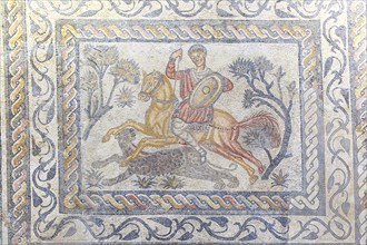 Hunting mosaic, Museo Nacional de Arte Romano, national museum of Roman art, Merida, Extremadura,