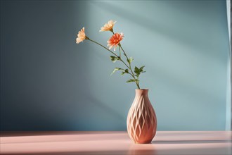 Minimalist ceramic vase composition with a single flower, AI generated