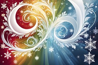 Abstract illustration wallpaper of different Christmas symbols, vibrant colors and soft swirling