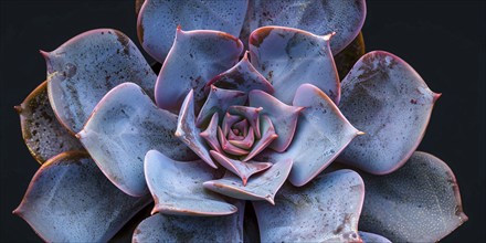 Close up of Echeveria succulent plant on dark background. KI generiert, generiert, AI generated