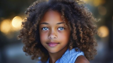 Portrait of a beautiful african american girl outdoors, generative AI, AI generated