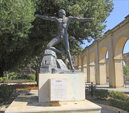 Enea sculpture by Ugo Attardi in Lower Barrakka Gardens, Valletta, Malta, Europe