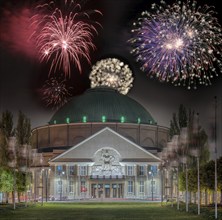 Congress Centre with fireworks Hanover Germany