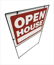 Right facing open house real estate yard sign isolated on a white background