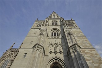 Gothic Minster of Our Lady, view upwards, decorations, figures, Minster Square, Constance, Obersee,