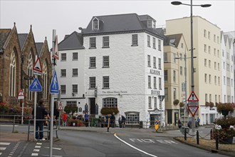 Town view of St. Peter Port with historic pub Albion House Tavern, St. Peter Port, Channel Island