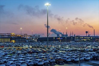 Car terminal in the Logport I inland port in Duisburg on the Rhine, vehicle handling of new cars,