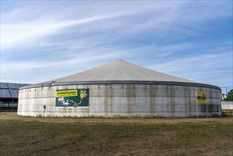 Farm with biogas plant, slurry energy, cowshed with solar roof, near Straelen, Lower Rhine North