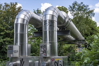 New STEAG district heating pipeline in Essen, over the railway tracks of the S6 line in Essen-Süd,