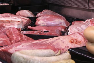 Variation of fine meat products in the butcher's shop