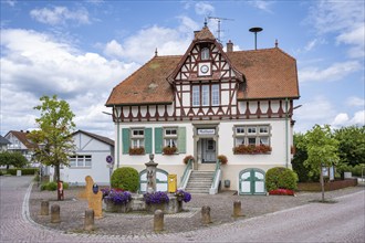 The former town hall of the Lake Constance community of Iznang, historic half-timbered house on the