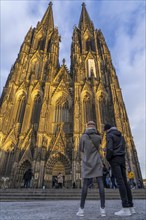 Cologne Cathedral, view of the west façade, on the north tower one of the rare occasions almost