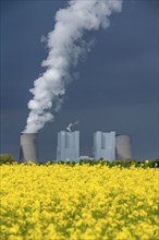 Neurath lignite-fired power station, near Grevenbroich, RWE Power AG, storm clouds over the Rhenish