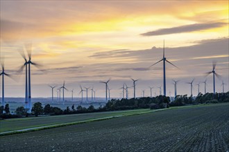 Wind farm, south of the village of Helmern, belongs to Bad Wünnenberg, Paderborn district, OWL,