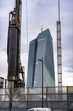 Building of the European Central Bank, ECB, construction site on a neighbouring property, drilling