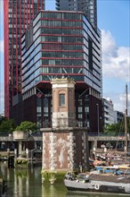 Rotterdam city centre, Oudehaven, historic harbour, historic ships, modern city backdrop,