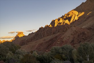 Evening mood, red sandstone cliffs, Gorges du Dades, Dades Gorge, Tamellalt, Morocco, Africa