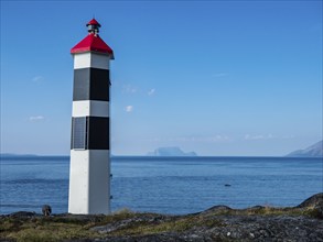 Lyngstuva lighthouse, at northernmost point of Lyngen peninsula, Lyngen, Norway, Europe