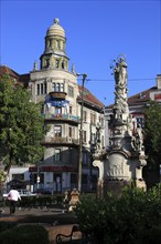 Old town, at Piata Libertatii, Freedom Square, baroque Marian column with St John of Nepomuk,