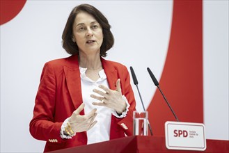 Katarina Barley, SPD lead candidate for the European elections, at a press conference in Berlin, 12