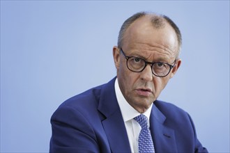 Friedrich Merz, CDU party chairman, at the Federal Press Conference on the consequences of Solingen