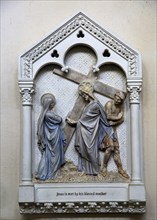 Jesus is met by his blessed mother, stations of the cross, Ufford church, Suffolk, England, UK