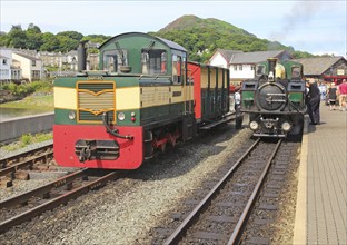 Steam trains of Ffestiniog railway, Porthmadog station, Gwynedd, north west Wales, UK