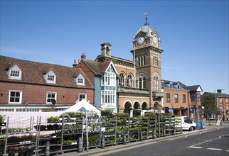 Town hall tower and market place Hungerford, Berkshire, England built 1870 by Ernest Prestwick