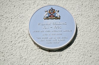 Blue plaque on the family childhood home of author William Golding, Marlborough. Wiltshire,