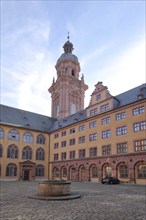 Inner courtyard with tower of the Neubaukirche, University Church, Renaissance, Old University,